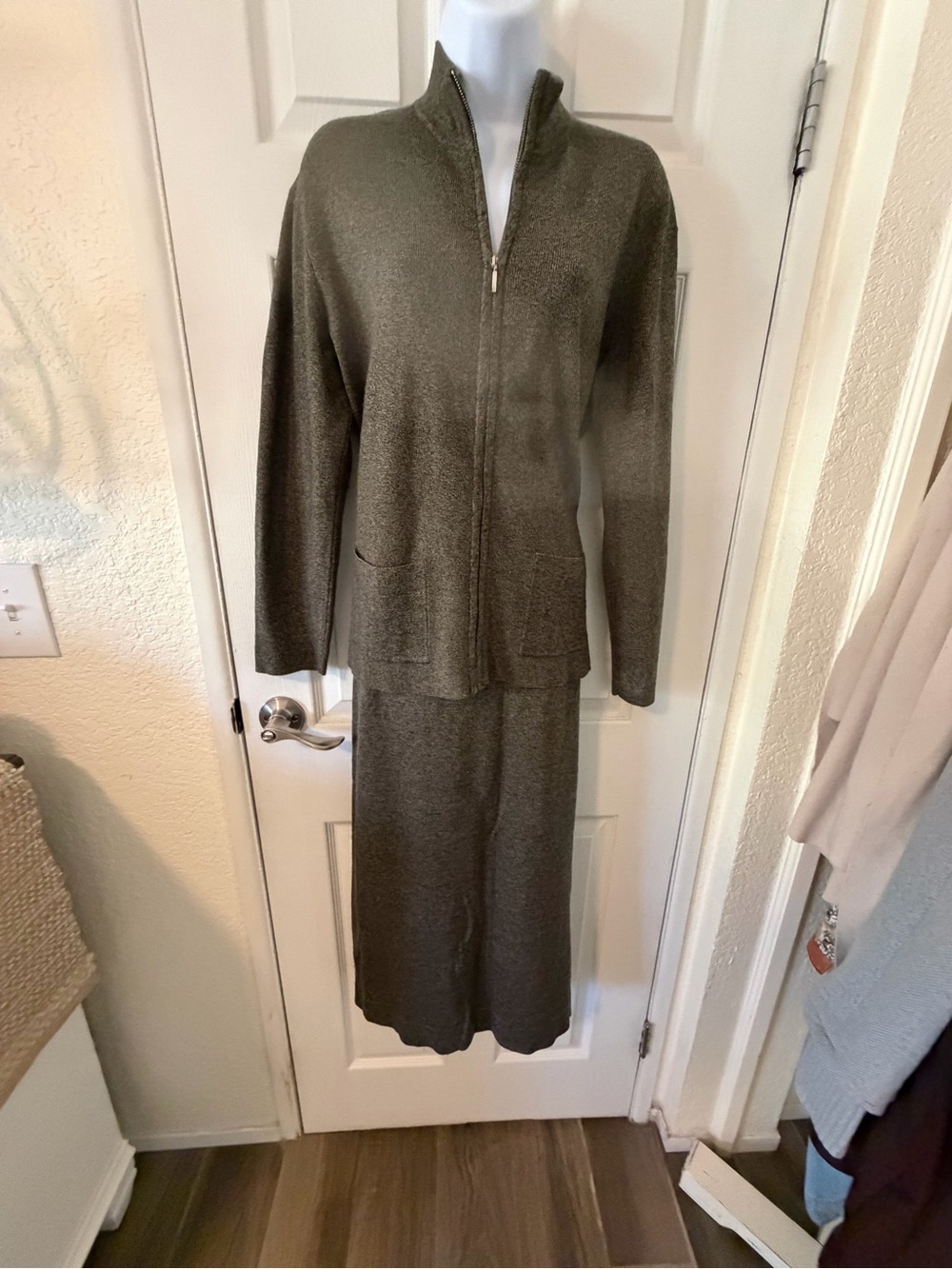 Van Heusen Olive Green Zip-Front Maxi Dress Set